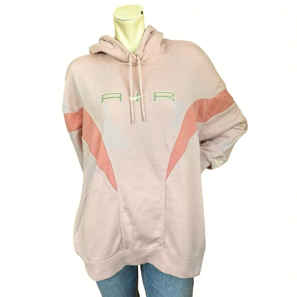 Nike AIR Pink Oversized Color Block Pullover Logo Hooded Sweatshirt Size Medium